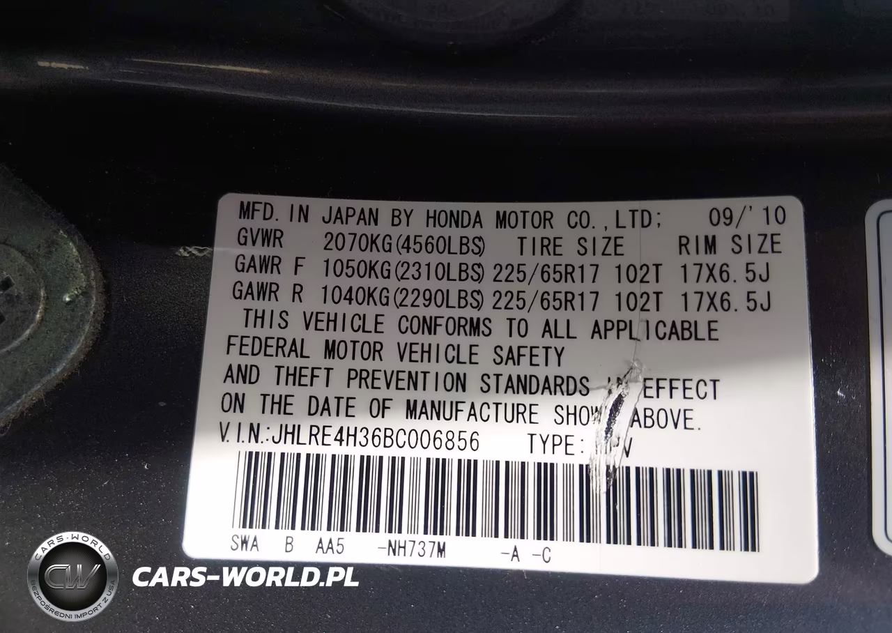 2011 Honda Cr-V Lx VIN:JHLRE4H36BC006856 - 9