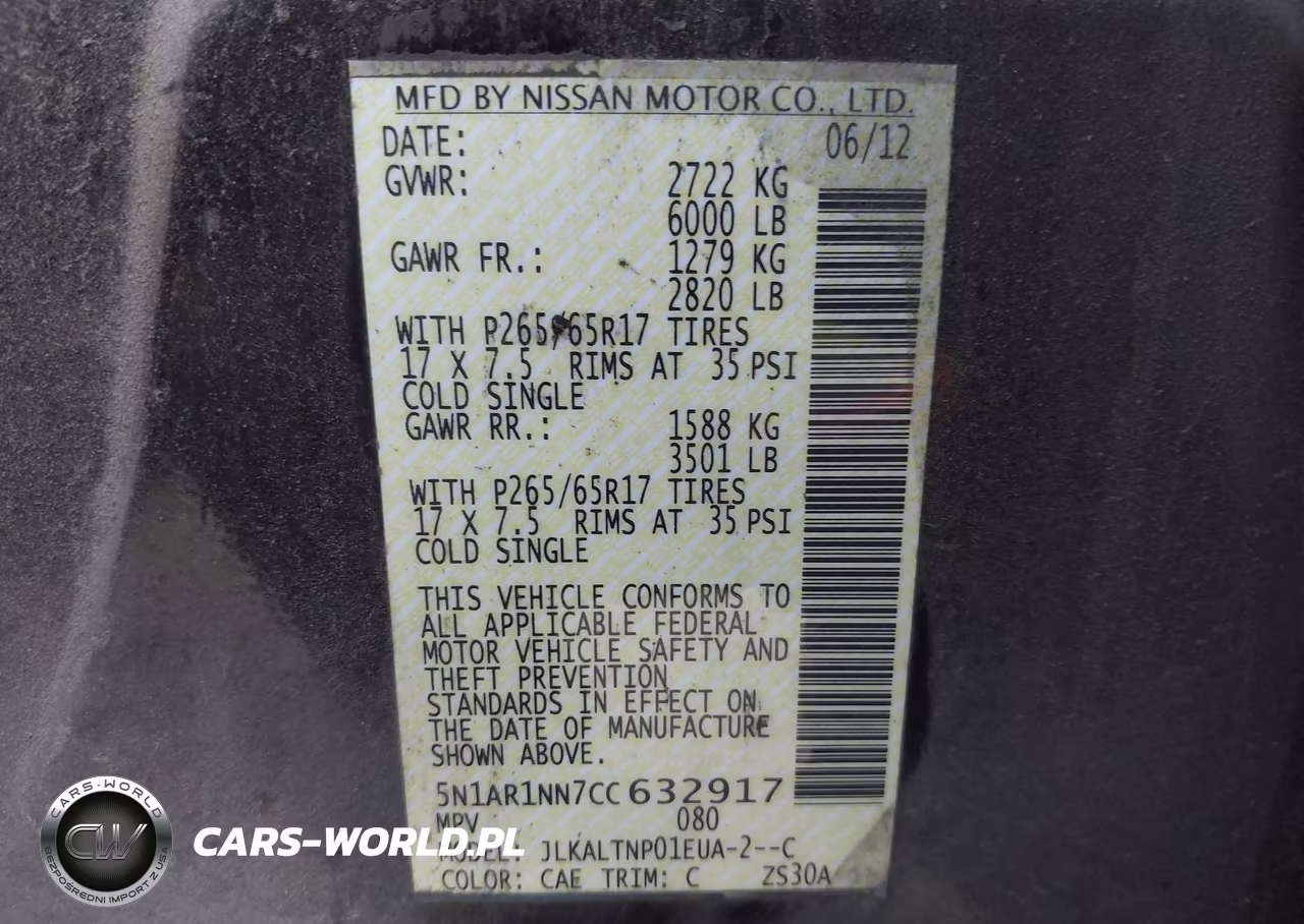2012 Nissan Pathfinder Sv VIN:5N1AR1NN7CC632917 - 9