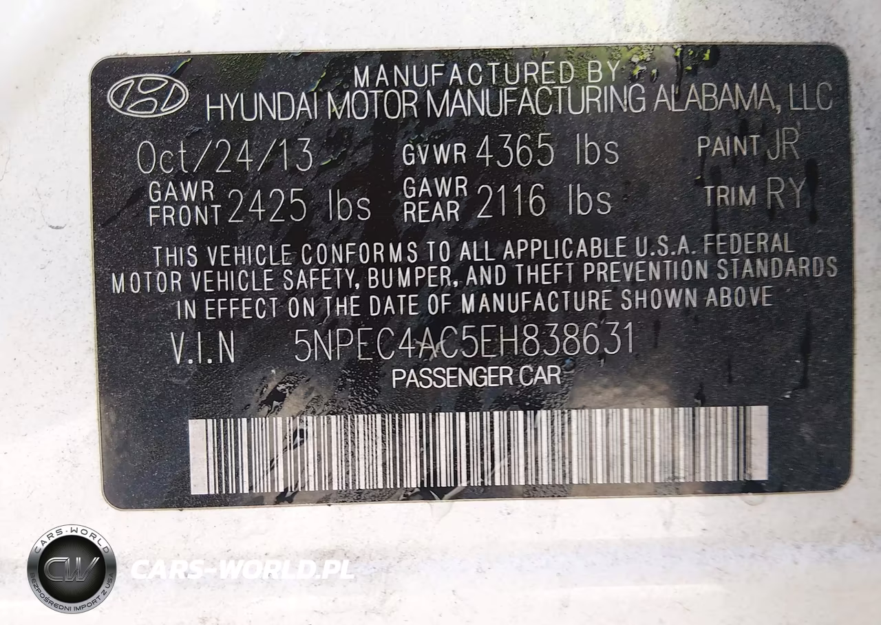 2014 Hyundai Sonata Se VIN:5NPEC4AC5EH838631 - 9