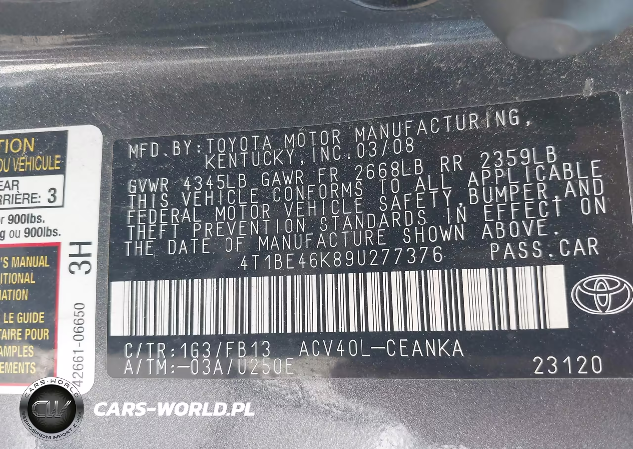 2009 Toyota Camry Le VIN:4T1BE46K89U277376 - 9