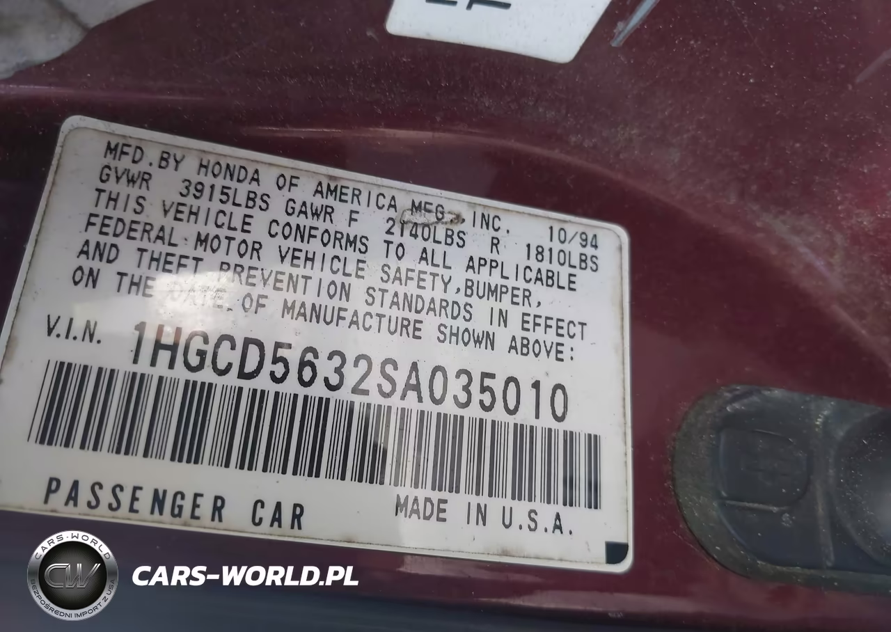 1995 Honda Accord Lx-Ex VIN:1HGCD5632SA035010 - 9