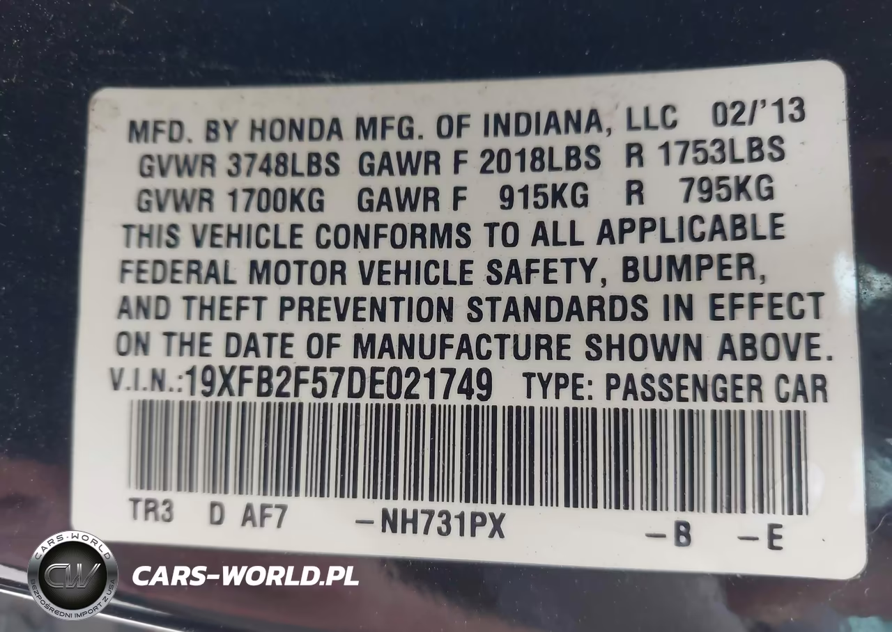 2013 Honda Civic Lx VIN:19XFB2F57DE021749 - 9