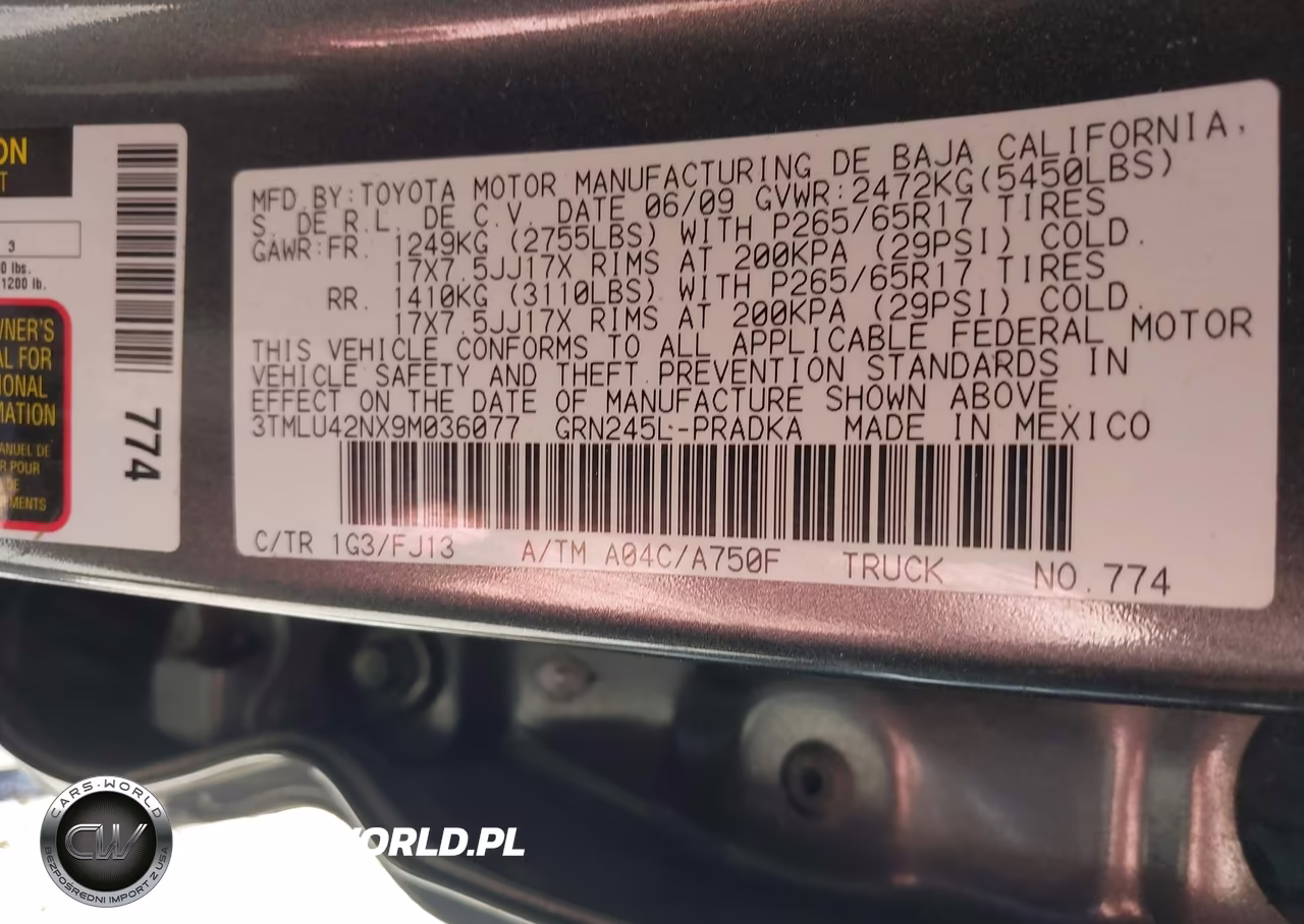2009 Toyota Tacoma Base V6 VIN:3TMLU42NX9M036077 - 9