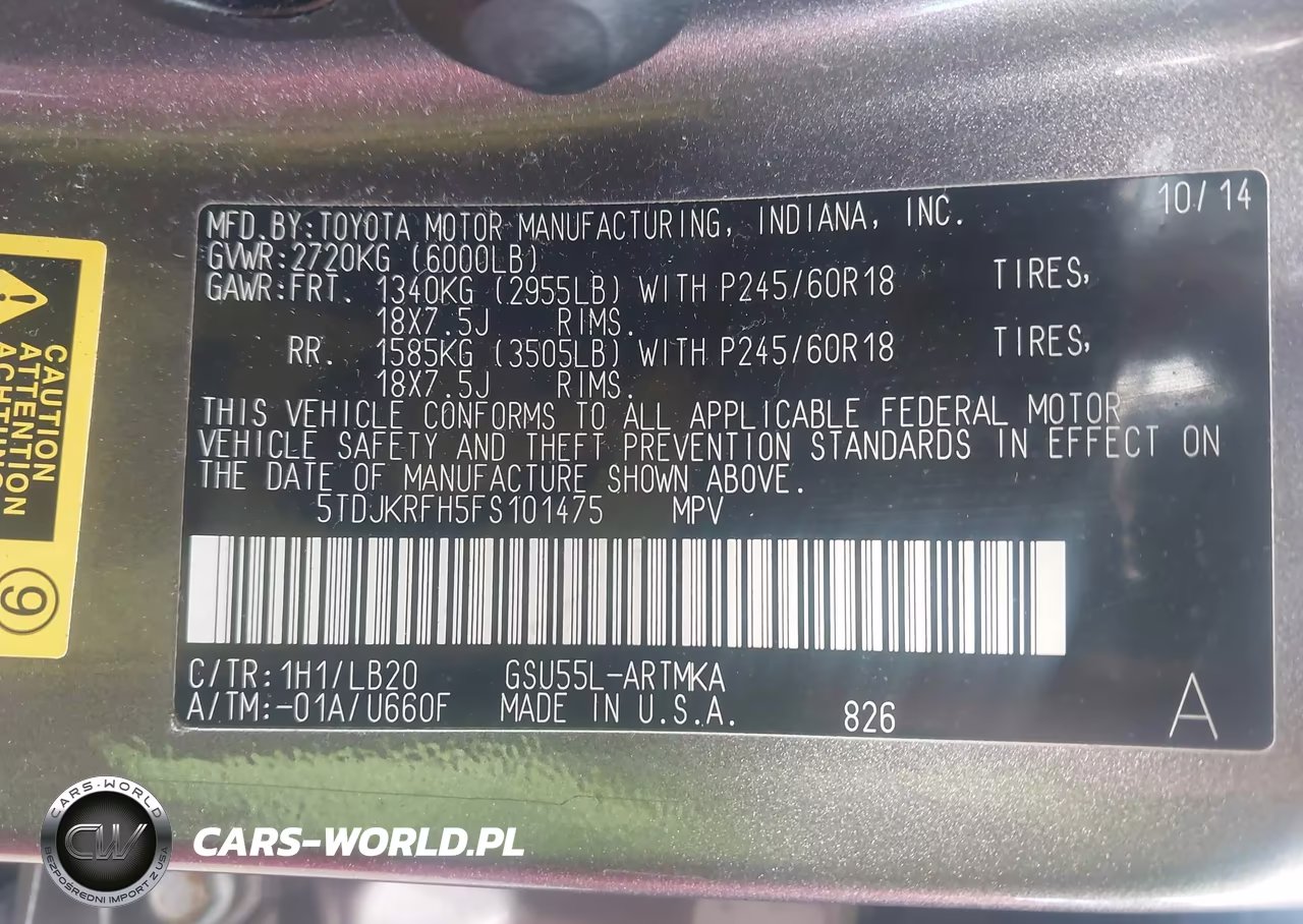2015 Toyota Highlander Xle V6 VIN:5TDJKRFH5FS101475 - 9