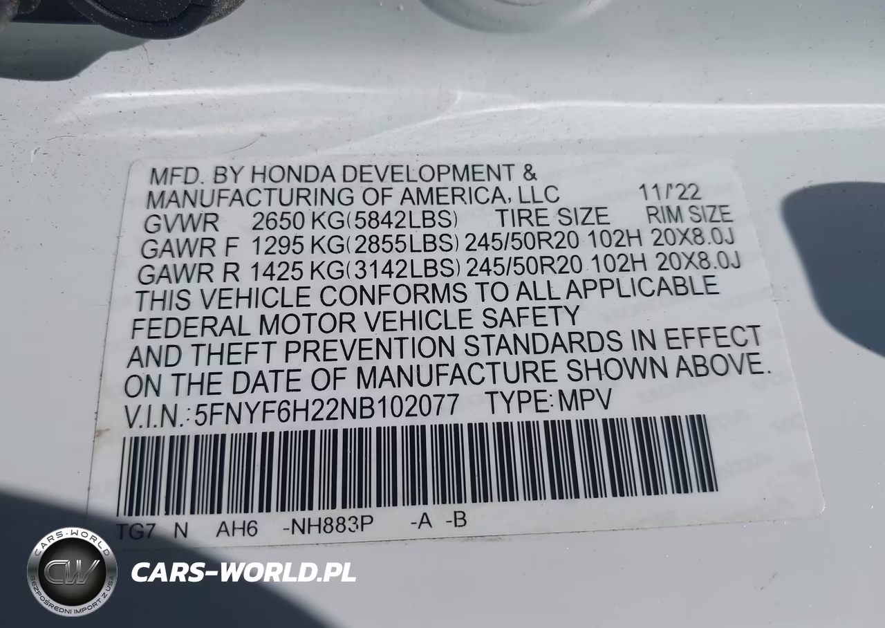 2022 Honda Pilot Awd Special Edition VIN:5FNYF6H22NB102077 - 9