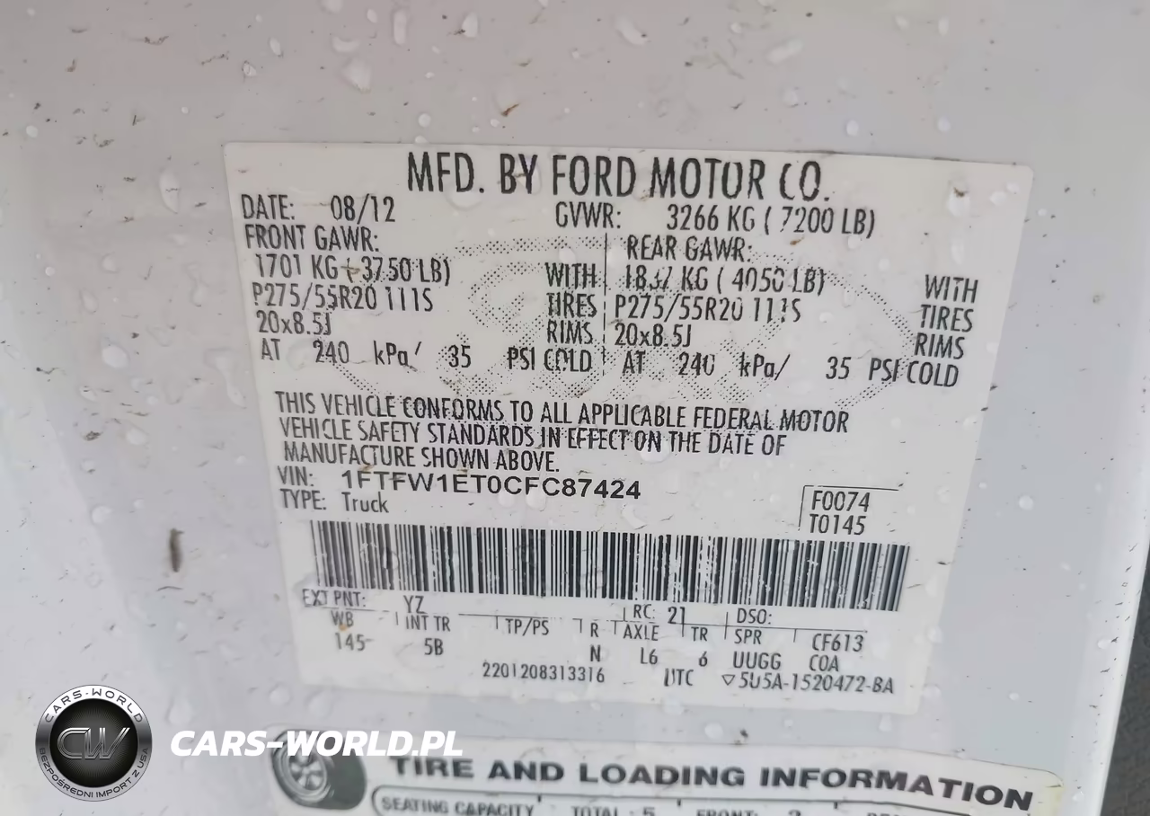 2012 Ford F-150 Fx4 VIN:1FTFW1ET0CFC87424 - 9