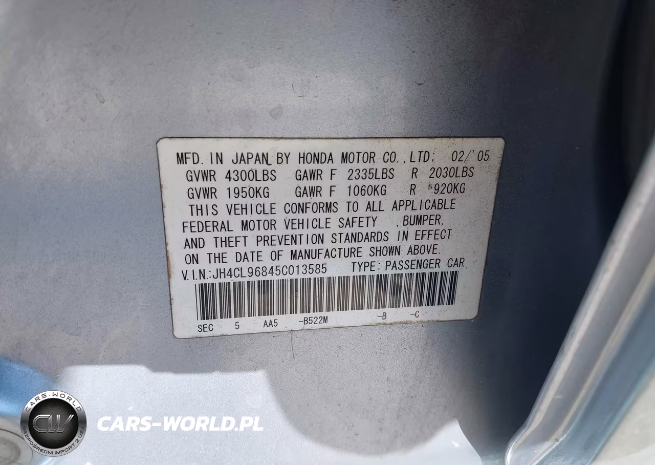 2005 Acura Tsx VIN:JH4CL96845C013585 - 9