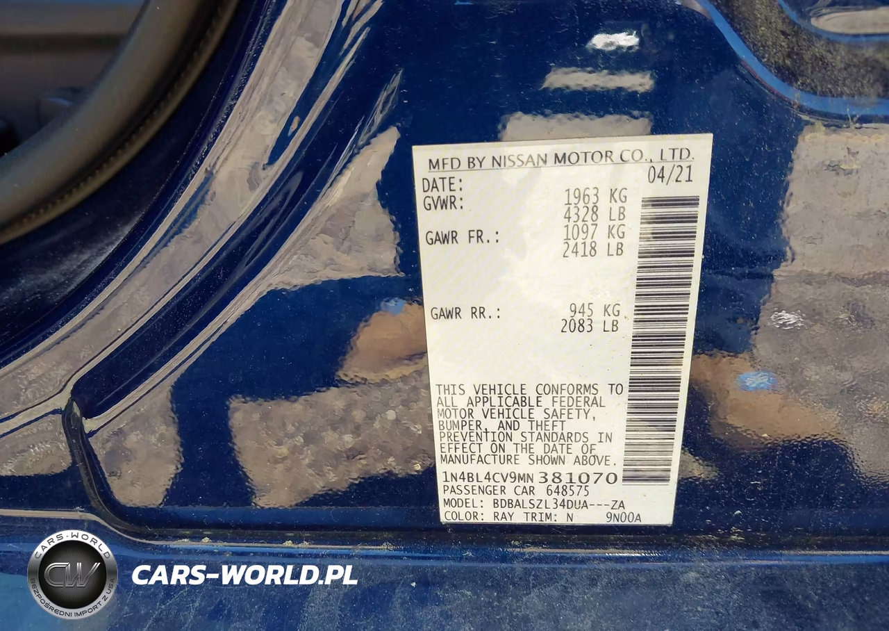 2021 Nissan Altima Sr Fwd VIN:1N4BL4CV9MN381070 - 9