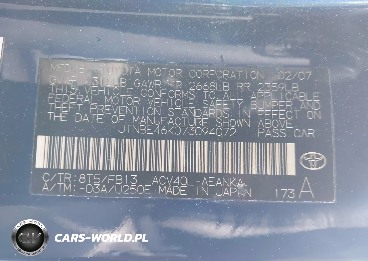 2007 Toyota Camry Ce VIN:JTNBE46K073094072 - 9