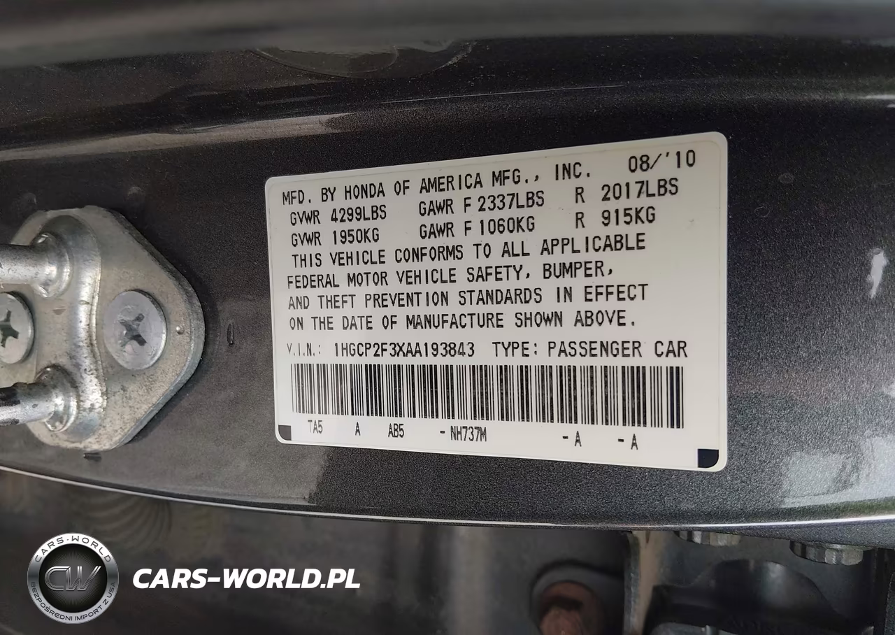 2010 Honda Accord 2.4 Lx VIN:1HGCP2F3XAA193843 - 7