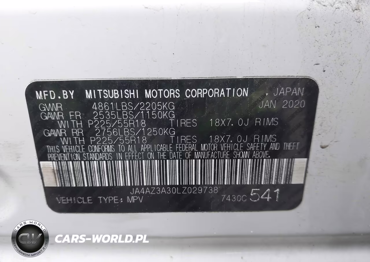 2020 Mitsubishi Outlander Es 2.4 S-Awc-Le 2.4 S-Awc-Se 2.4 S-Awc-Sel 2.4 S-Awc-Sp 2.4 S-Awc VIN:JA4AZ3A30LZ029738 - 9