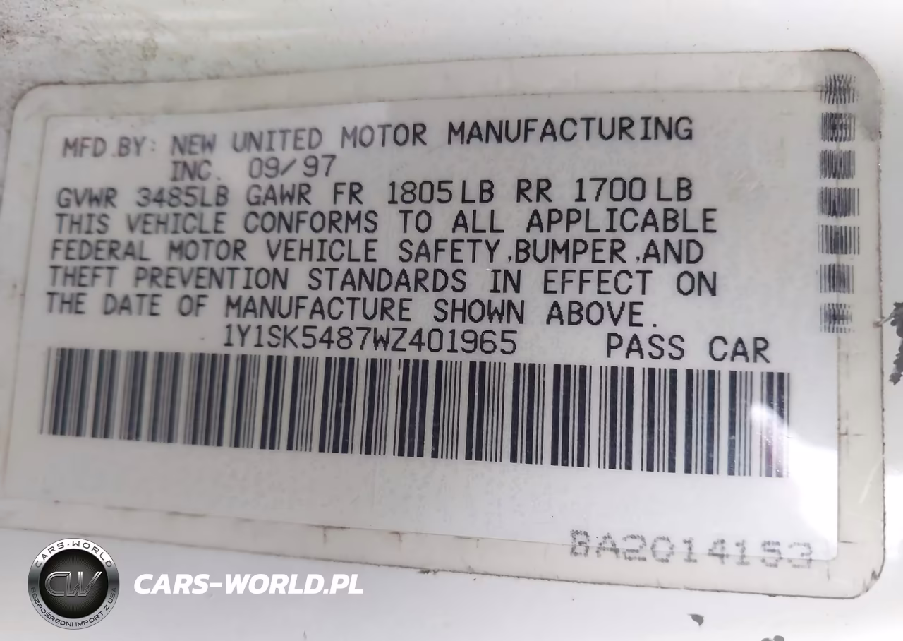 1998 Chevrolet Prizm Lsi VIN:1Y1SK5487WZ401965 - 9