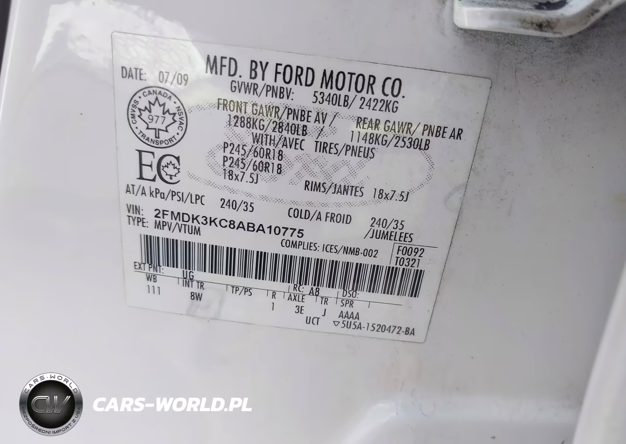 2010 Ford Edge Limited VIN:2FMDK3KC8ABA10775 - 9