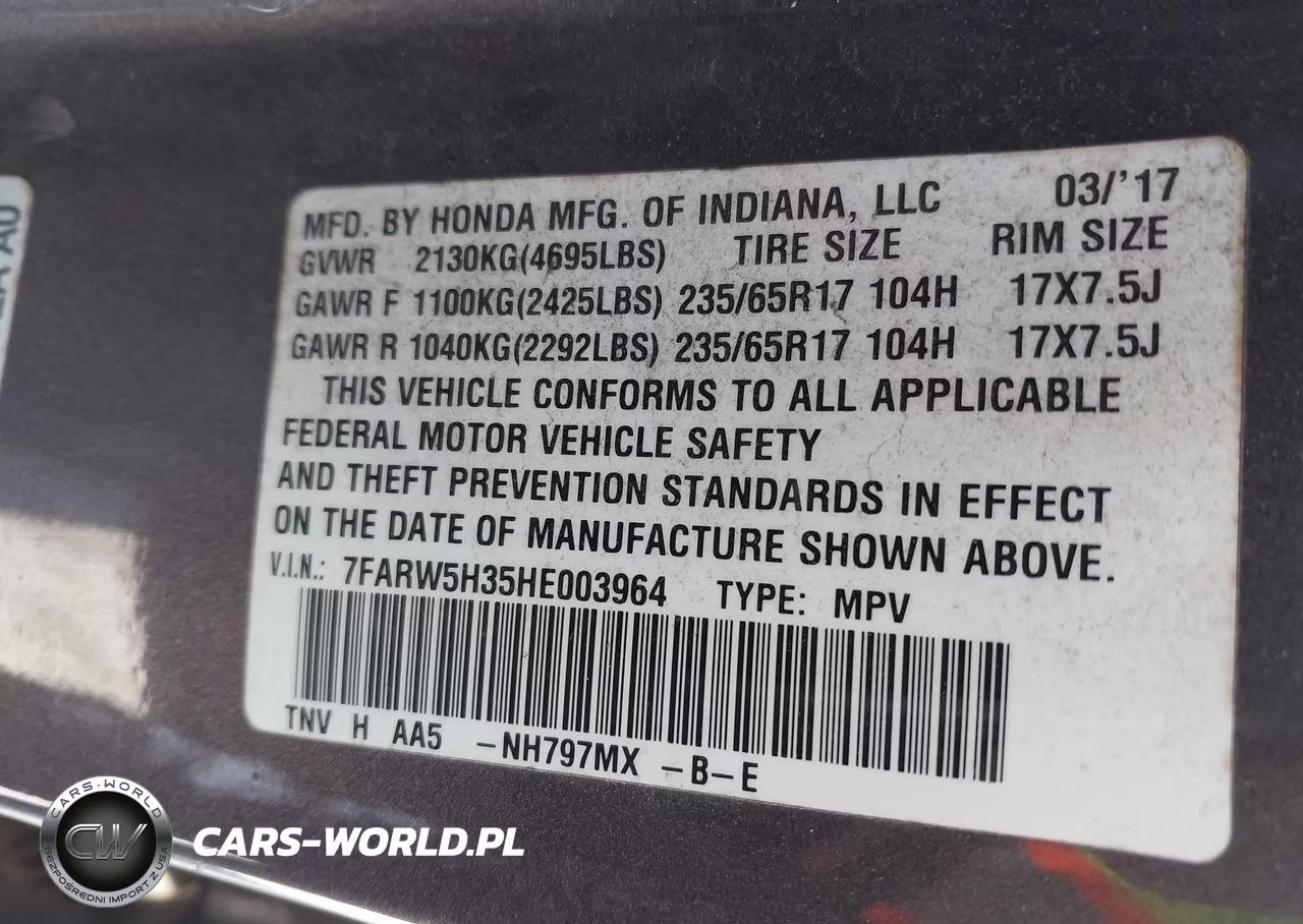 2017 Honda Cr-V Lx VIN:7FARW5H35HE003964 - 9