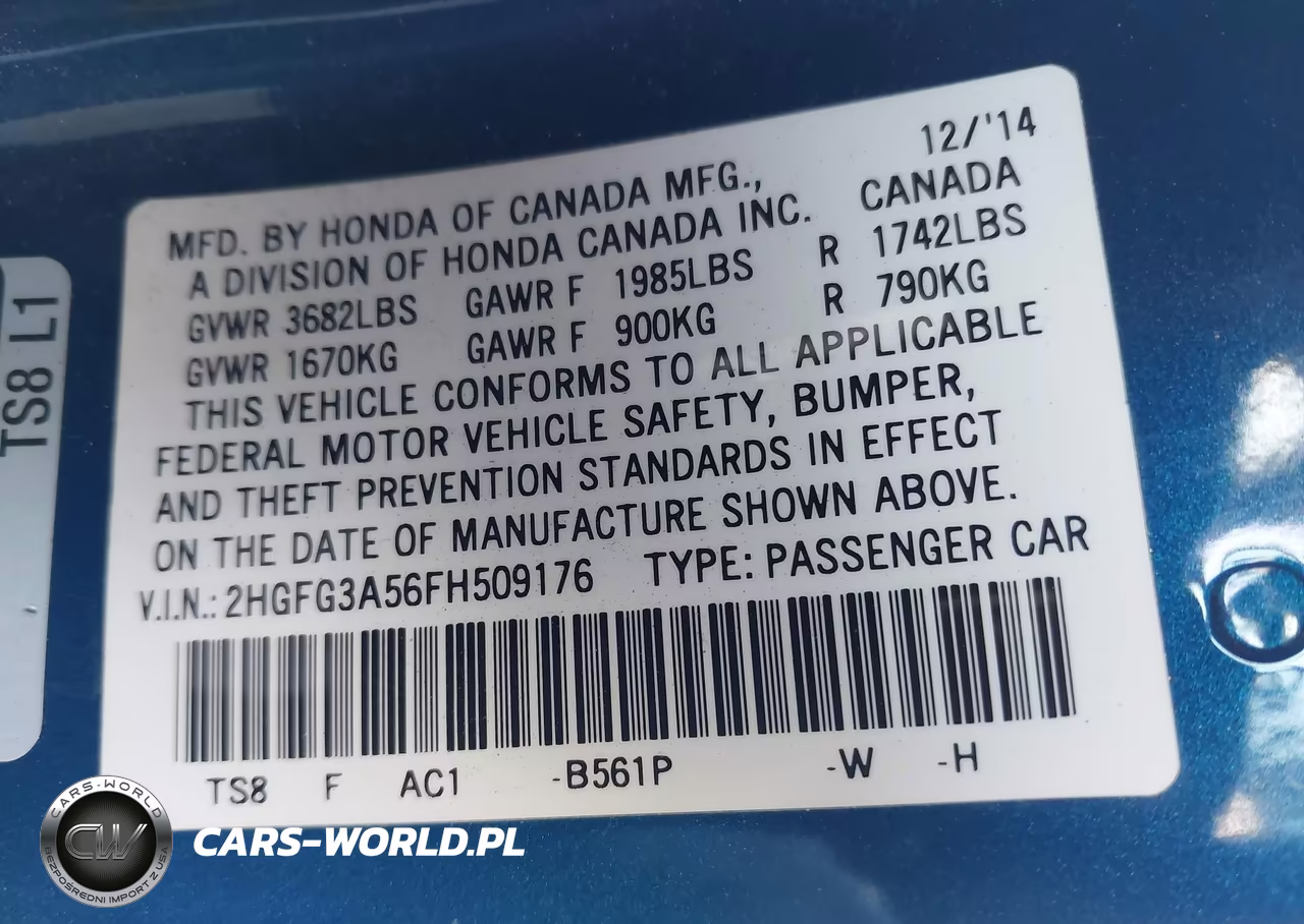 2015 Honda Civic Lx VIN:2HGFG3A56FH509176 - 9