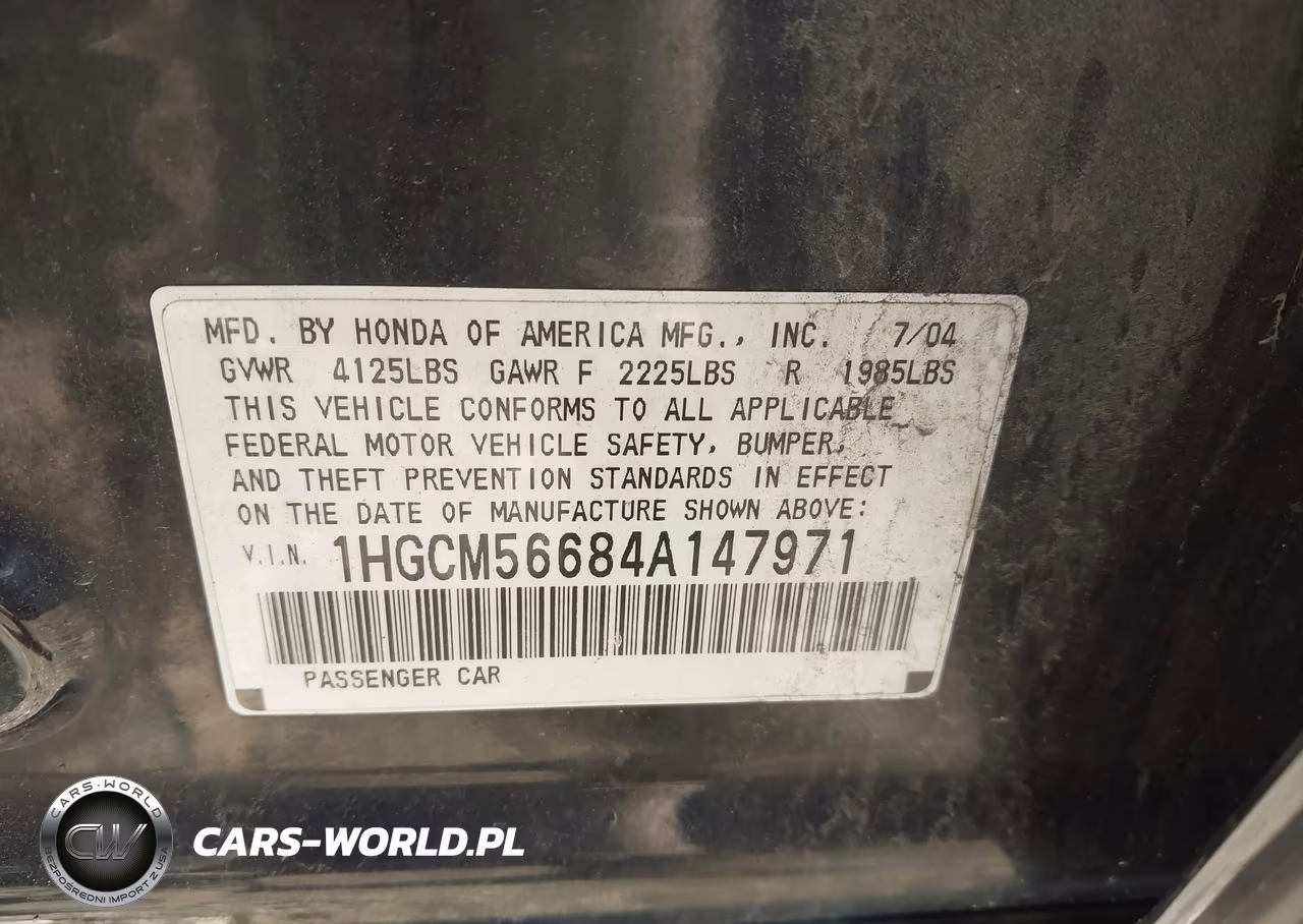 2004 Honda Accord 2.4 Ex VIN:1HGCM56684A147971 - 9