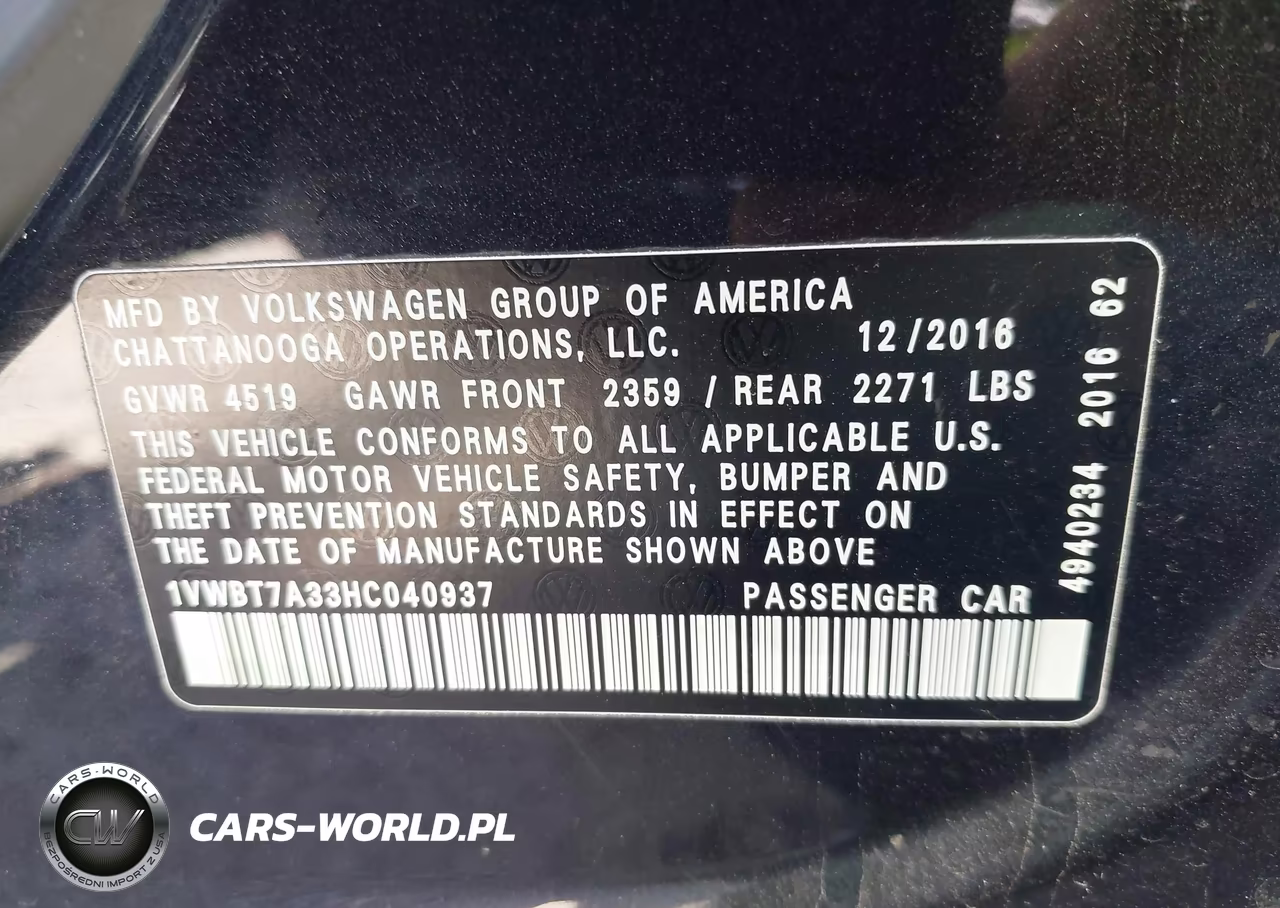 2017 Volkswagen Passat 1.8T Se VIN:1VWBT7A33HC040937 - 9