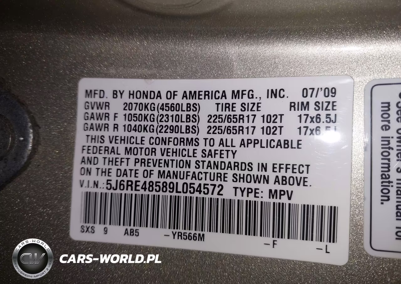 2009 Honda Cr-V Ex VIN:5J6RE48589L054572 - 9