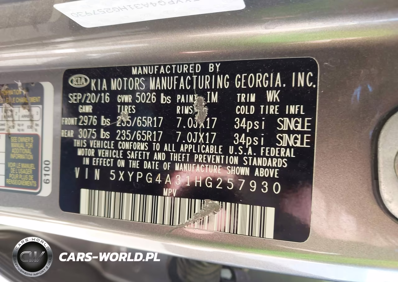2017 Kia Sorento 2.4L Lx VIN:5XYPG4A31HG257930 - 9