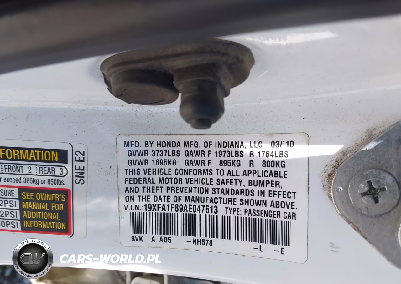 2010 Honda Civic Ex VIN:19XFA1F89AE047613 - 9