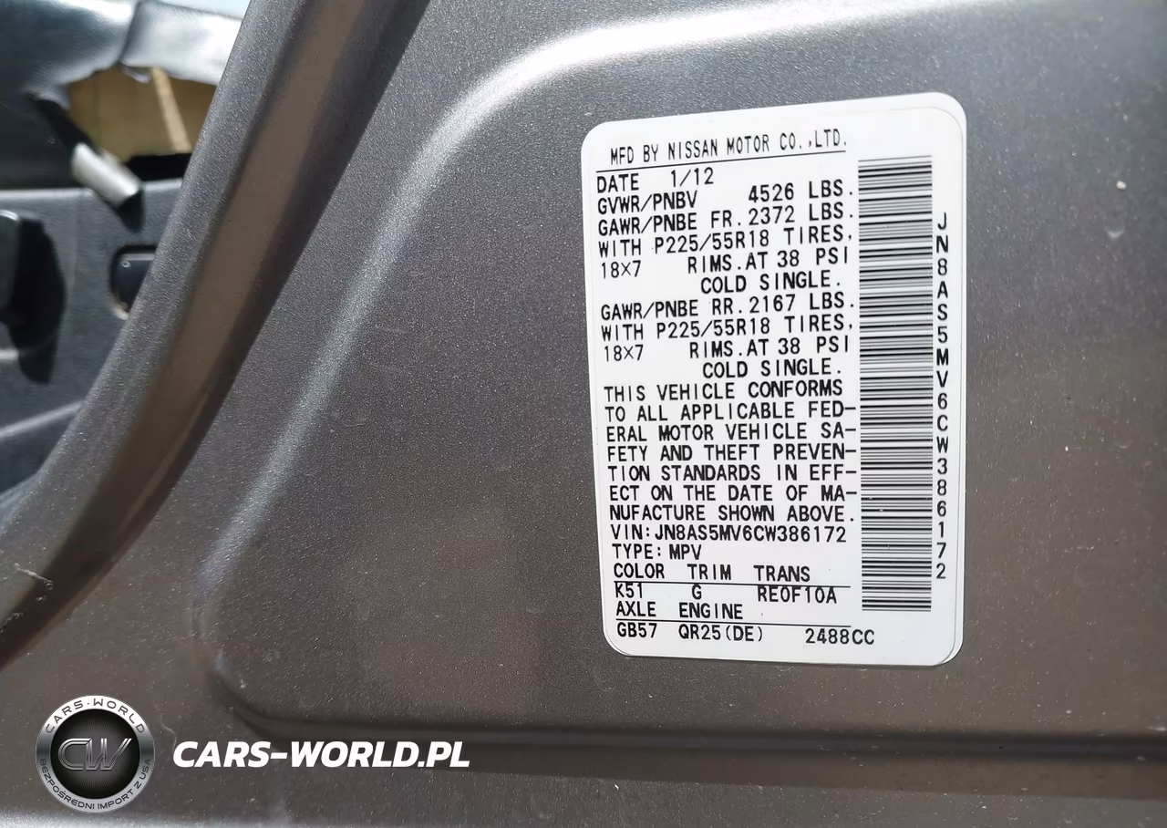 2012 Nissan Rogue Sv W-Sl Pkg VIN:JN8AS5MV6CW386172 - 9