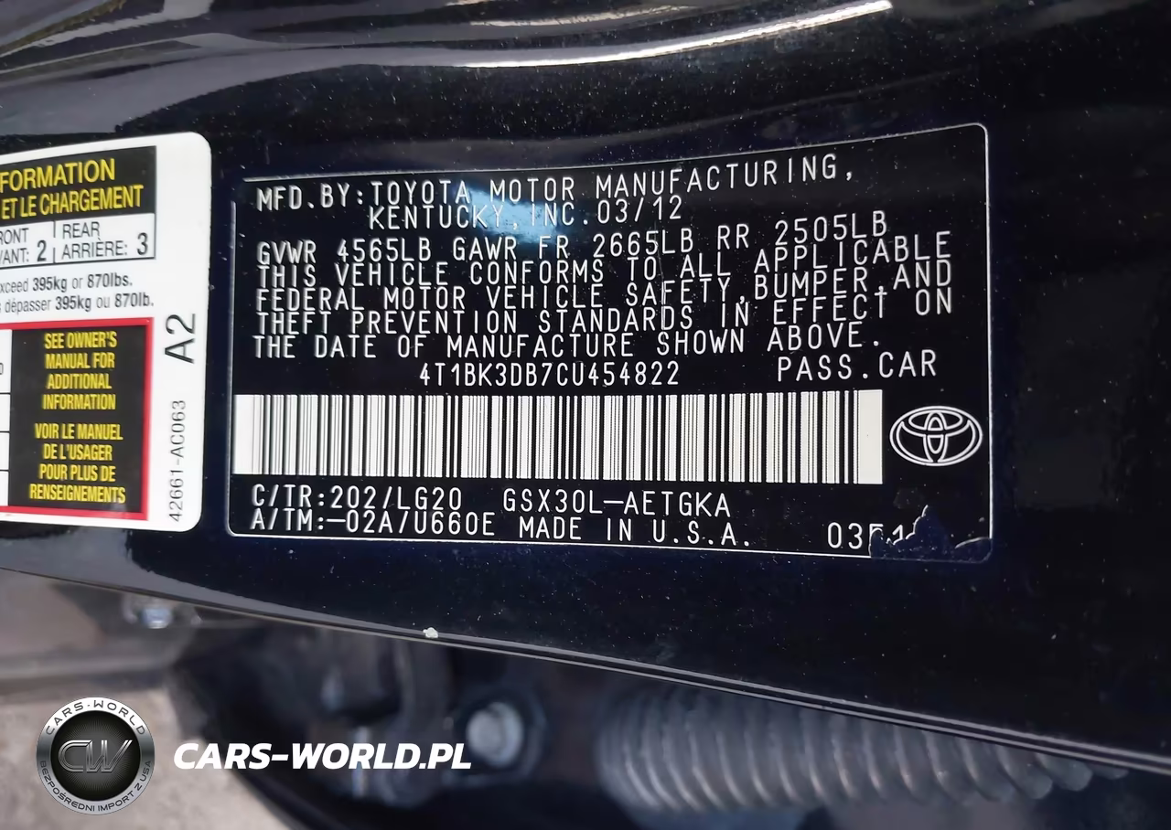2012 Toyota Avalon VIN:4T1BK3DB7CU454822 - 9