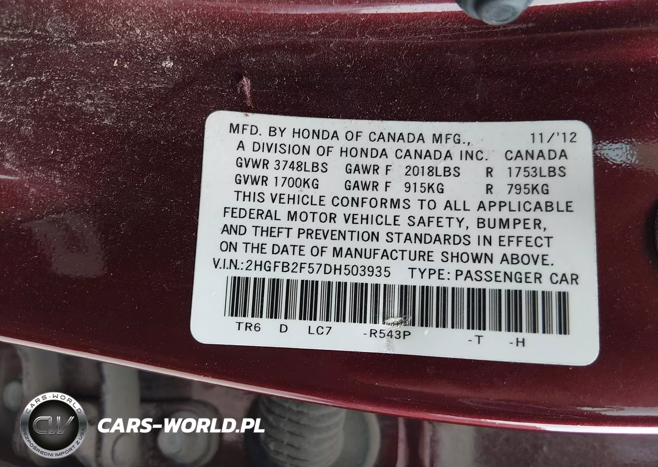 2013 Honda Civic Lx VIN:2HGFB2F57DH503935 - 9