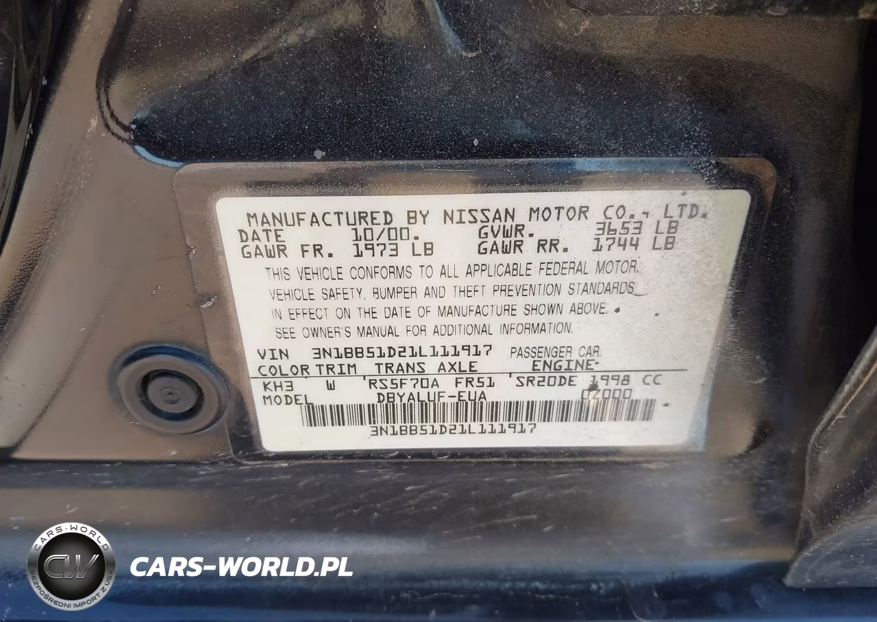 2001 Nissan Sentra Se VIN:3N1BB51D21L111917 - 9