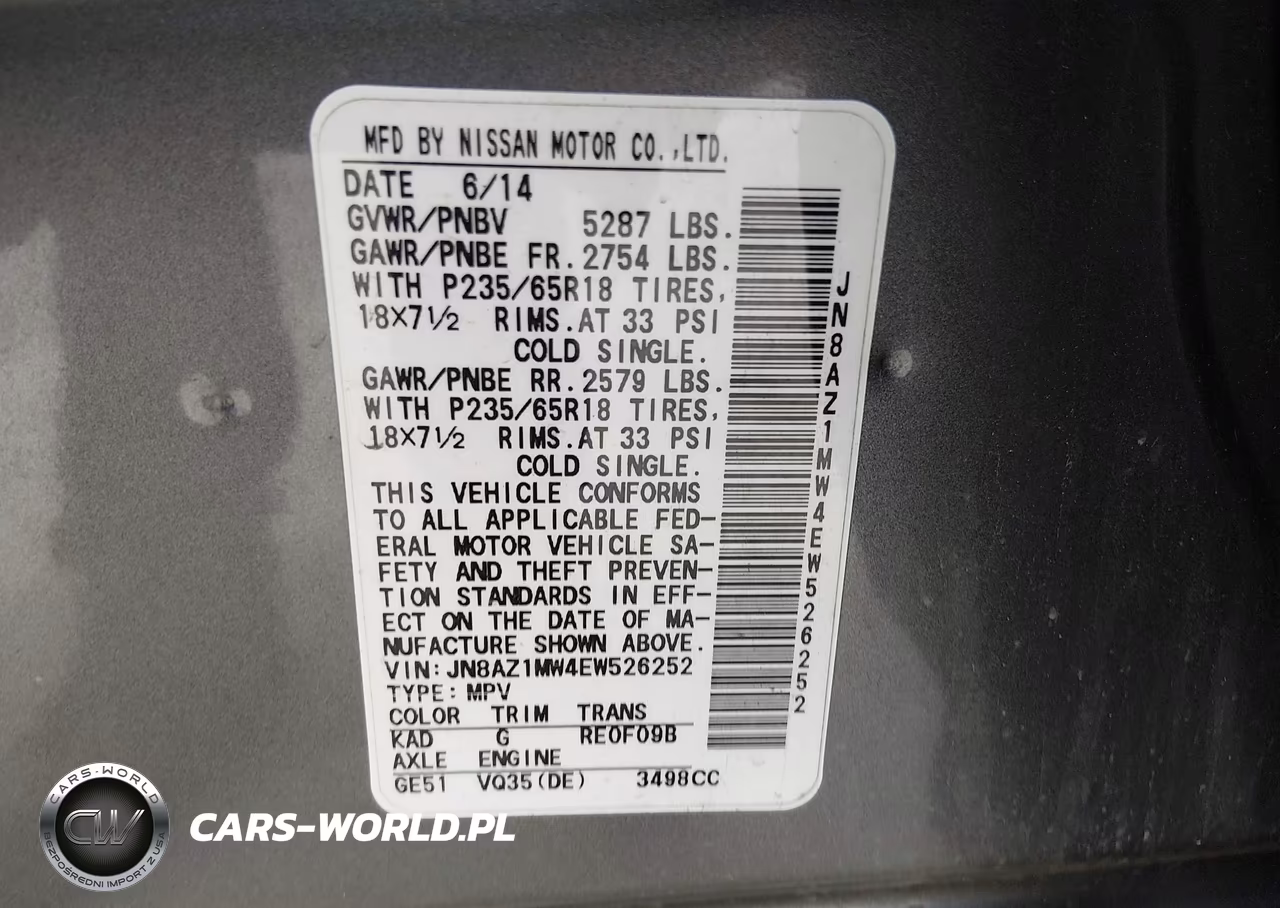 2014 Nissan Murano Sl VIN:JN8AZ1MW4EW526252 - 9