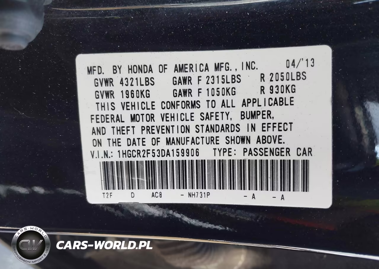 2013 Honda Accord Sport VIN:1HGCR2F53DA159906 - 9