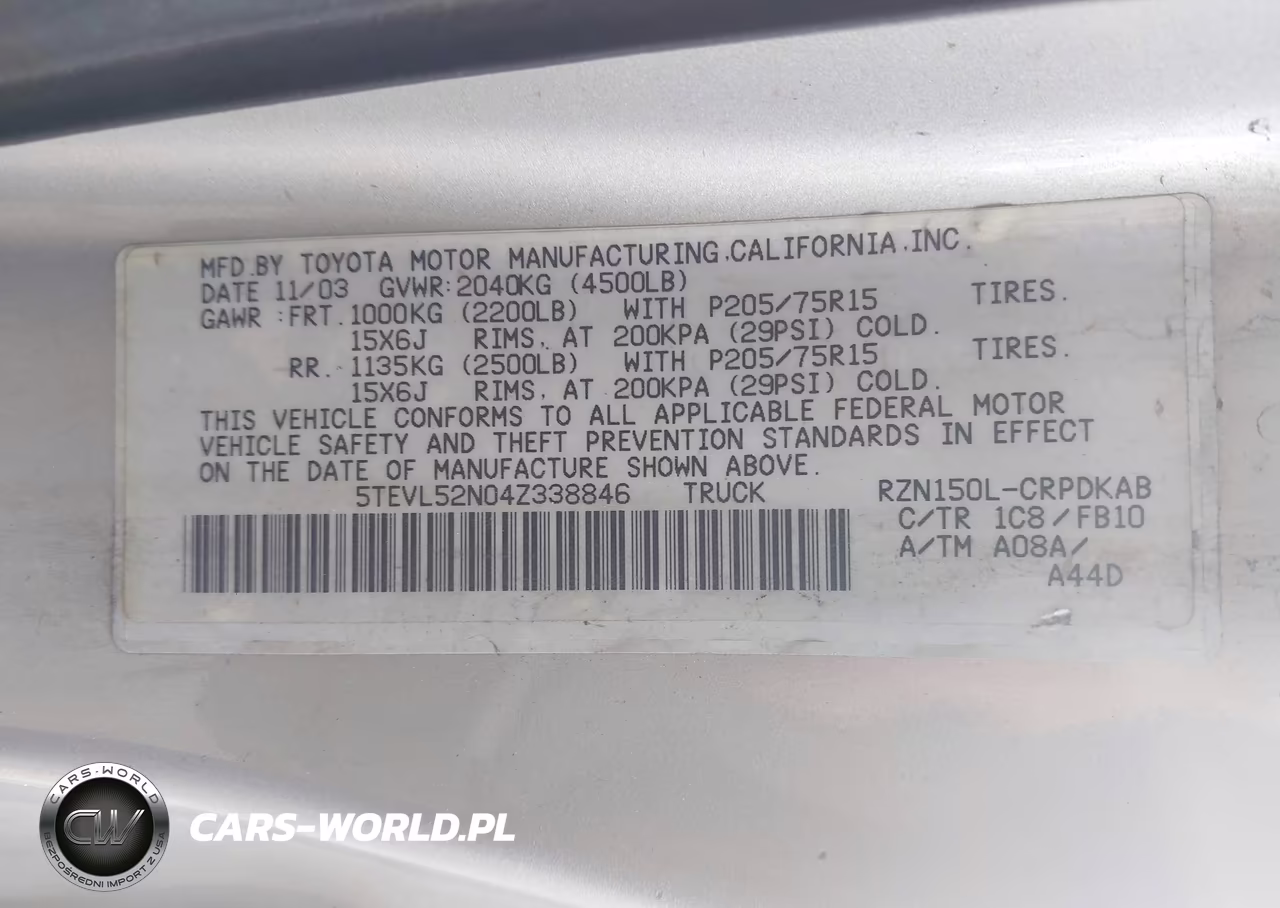 2004 Toyota Tacoma VIN:5TEVL52N04Z338846 - 9