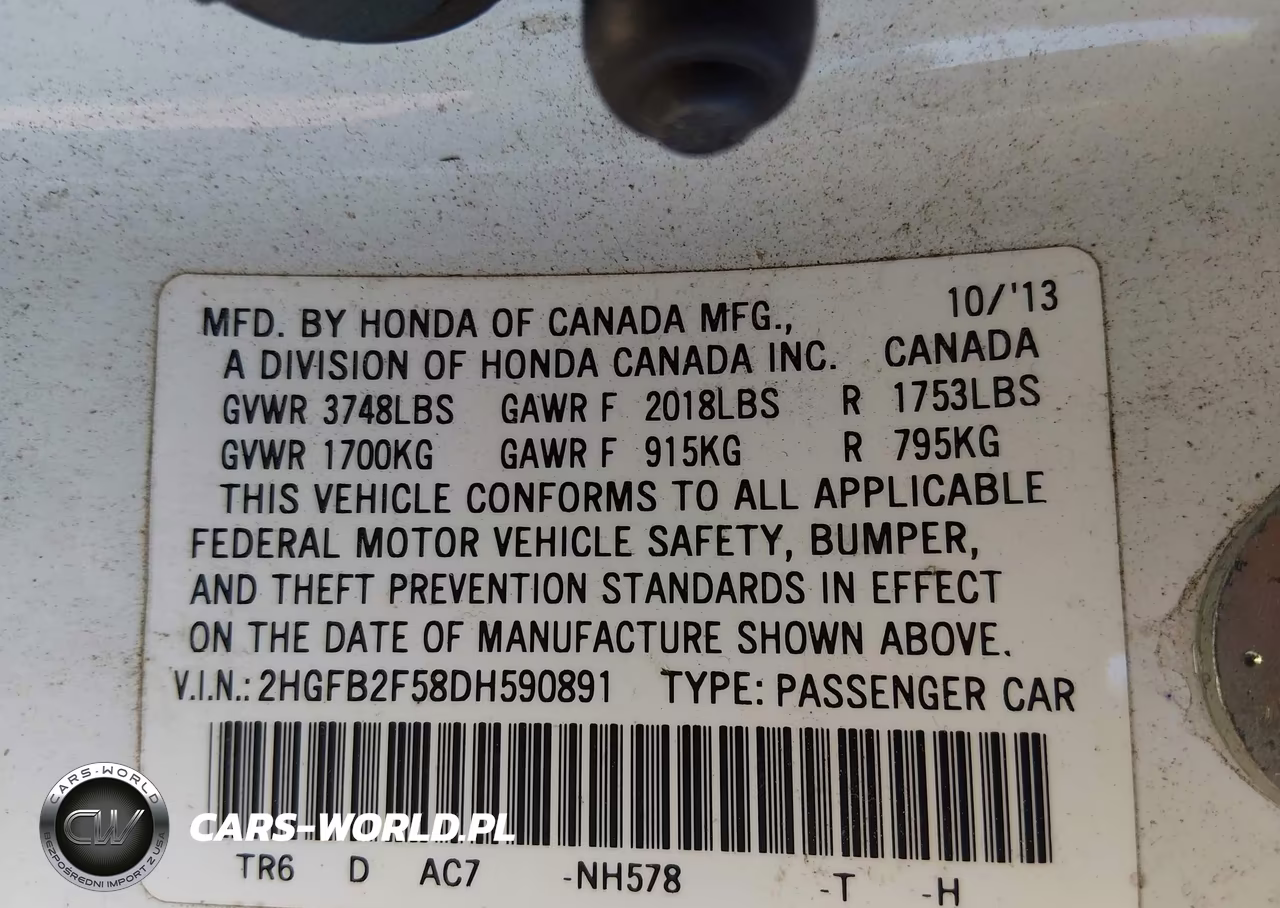 2013 Honda Civic Lx VIN:2HGFB2F58DH590891 - 9