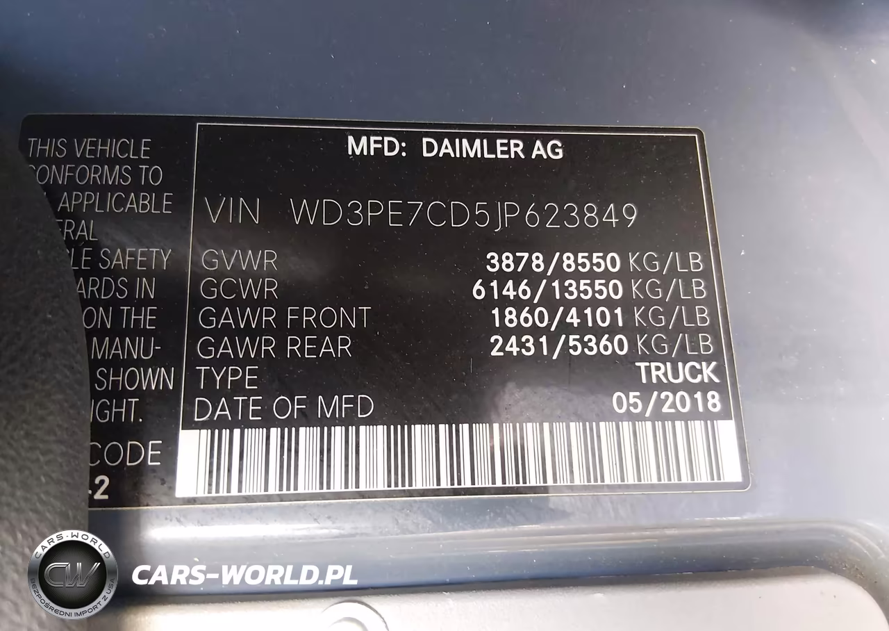 2018 Mercedes-Benz Sprinter 2500 Standard Roof V6 VIN:WD3PE7CD5JP623849 - 9