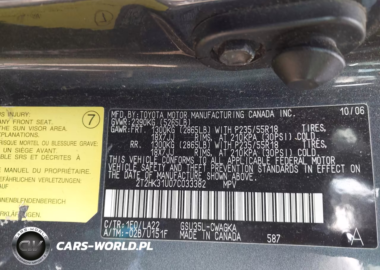 2007 Lexus Rx 350 VIN:2T2HK31U07C033382 - 9