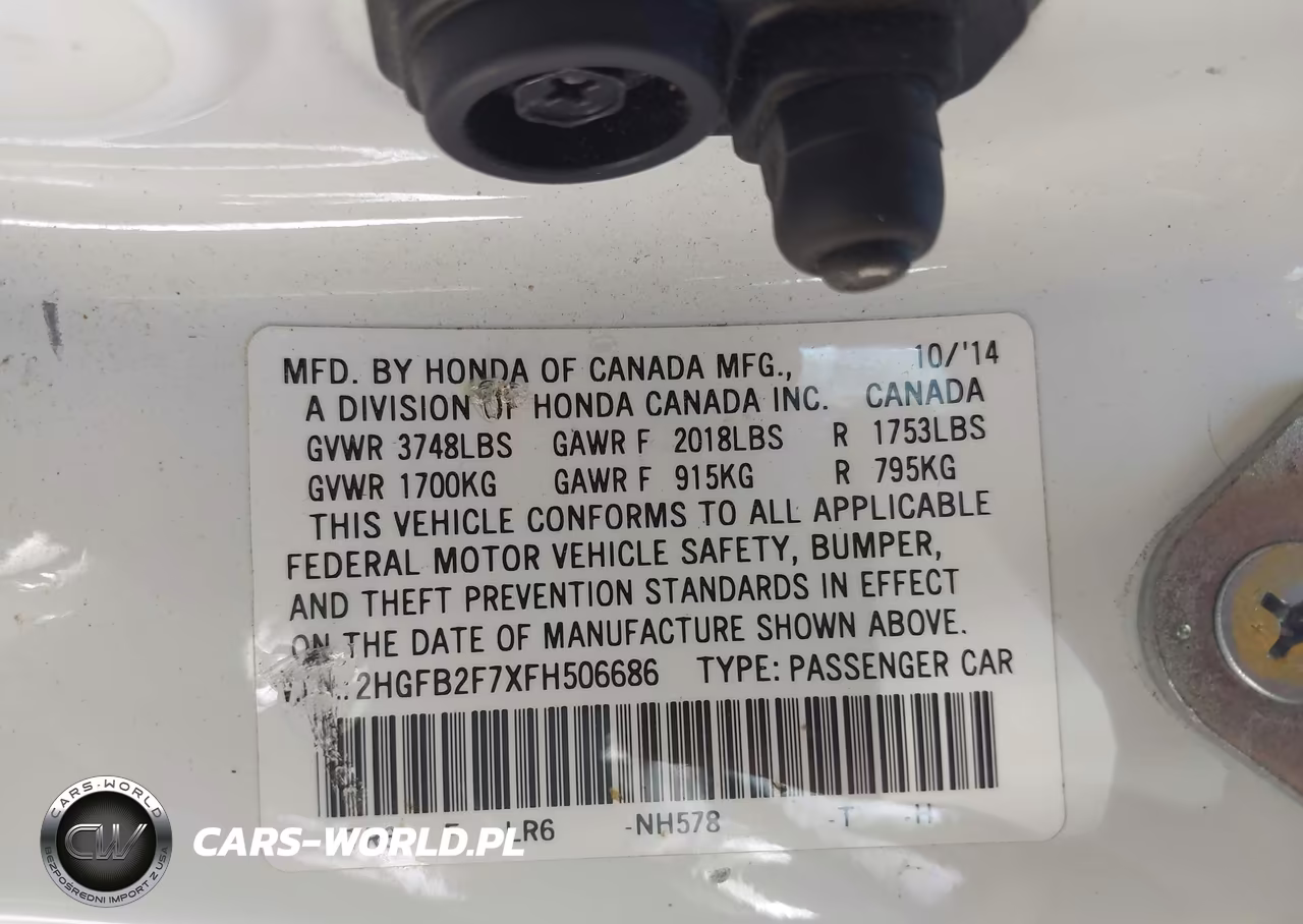 2015 Honda Civic Se VIN:2HGFB2F7XFH506686 - 9