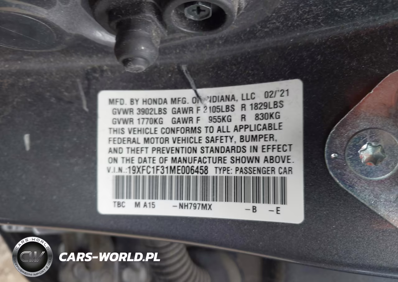 2021 Honda Civic Ex VIN:19XFC1F31ME006458 - 9