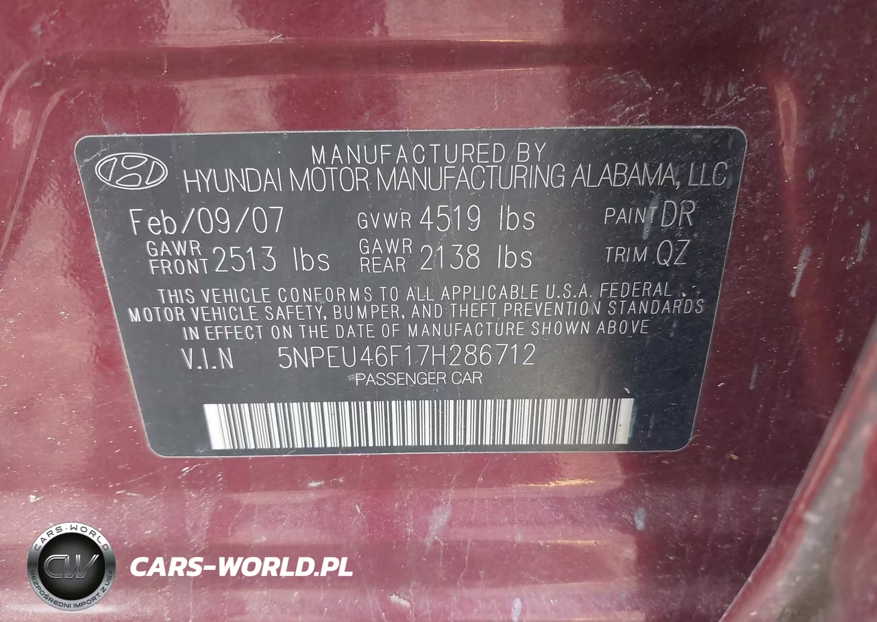 2007 Hyundai Sonata Limited-Se V6 VIN:5NPEU46F17H286712 - 9