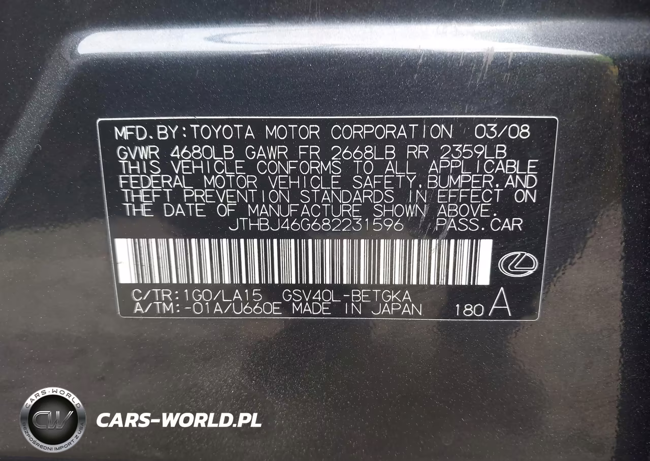 2008 Lexus Es 350 VIN:JTHBJ46G682231596 - 9