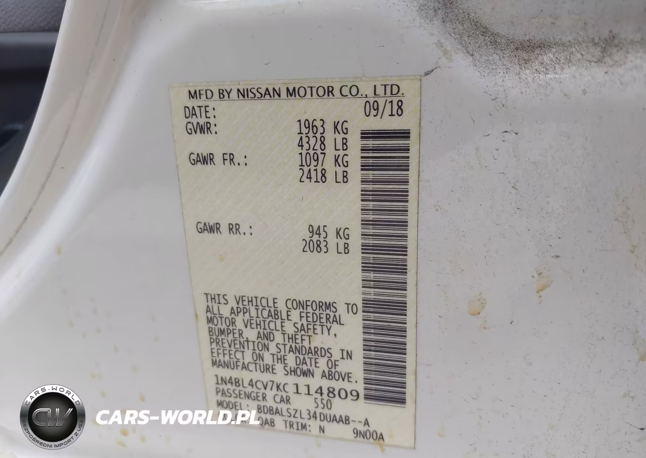 2019 Nissan Altima 2.5 Sr VIN:1N4BL4CV7KC114809 - 9