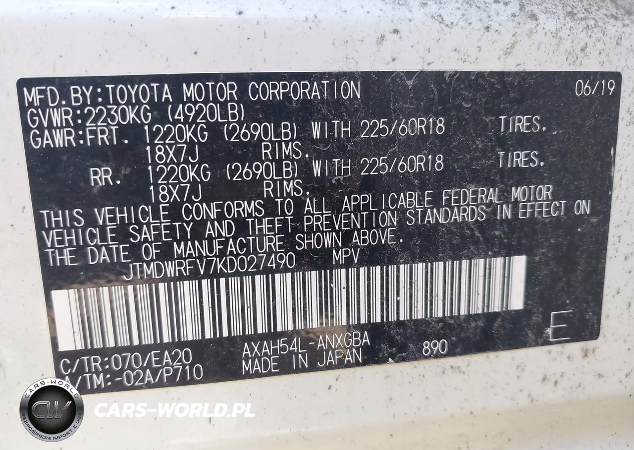 2019 Toyota Rav4 Hybrid Limited VIN:JTMDWRFV7KD027490 - 9