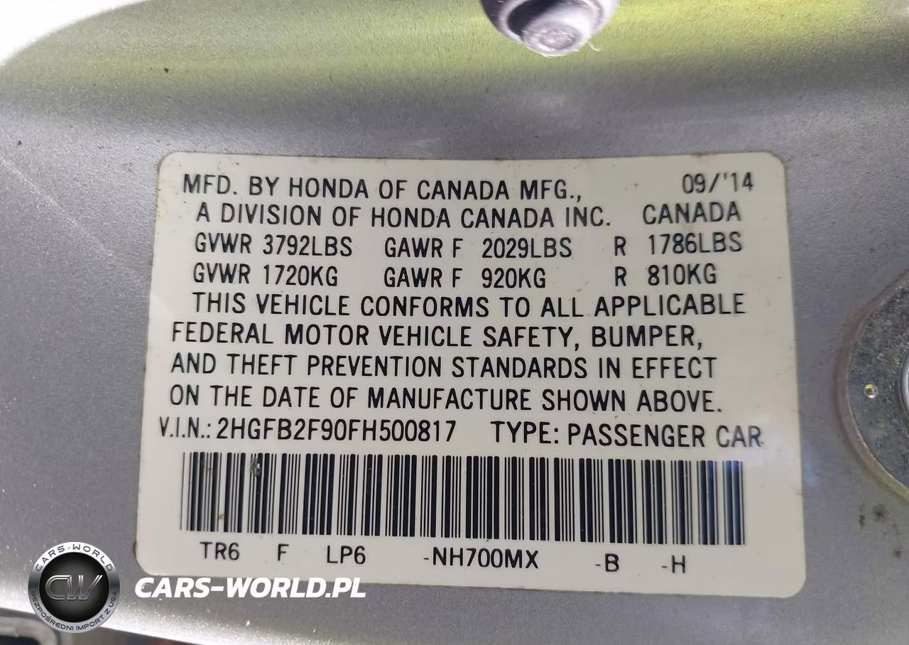 2015 Honda Civic Ex-L VIN:2HGFB2F90FH500817 - 9