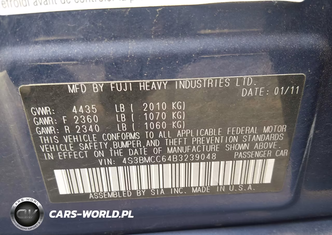 2011 Subaru Legacy 2.5I Premium VIN:4S3BMCC64B3239048 - 9