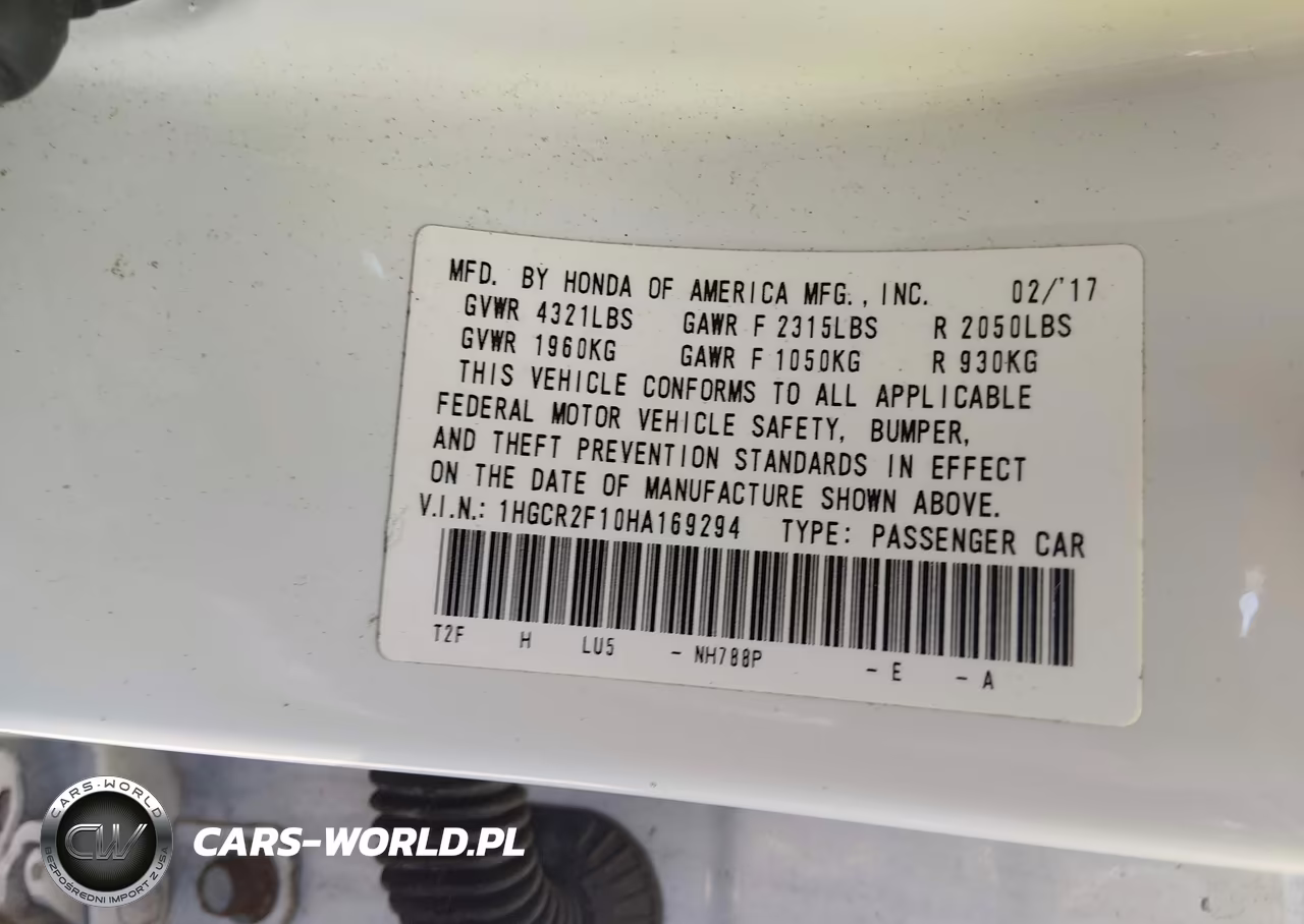 2017 Honda Accord Sport Se VIN:1HGCR2F10HA169294 - 9