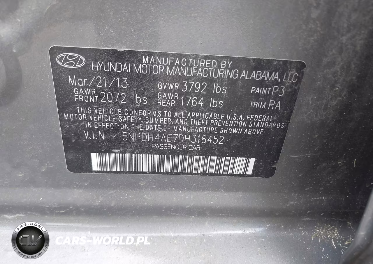2013 Hyundai Elantra Gls VIN:5NPDH4AE7DH316452 - 9