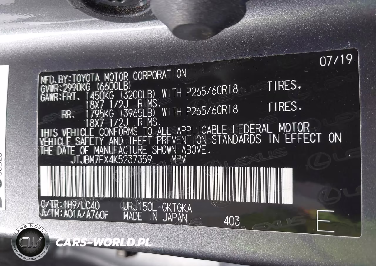 2019 Lexus Gx 460 Premium VIN:JTJBM7FX4K5237359 - 9