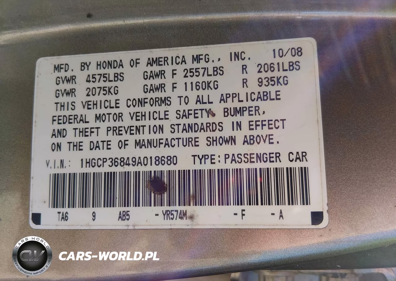 2009 Honda Accord 3.5 Ex-L VIN:1HGCP36849A018680 - 9