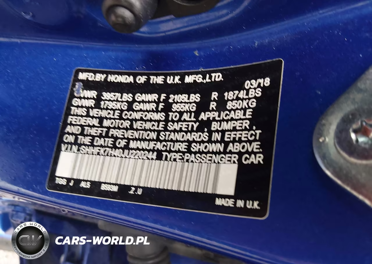 2018 Honda Civic Sport VIN:SHHFK7H40JU220244 - 9