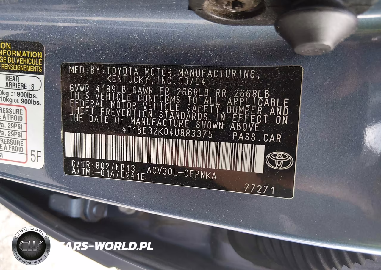 2004 Toyota Camry Le VIN:4T1BE32K04U883375 - 9