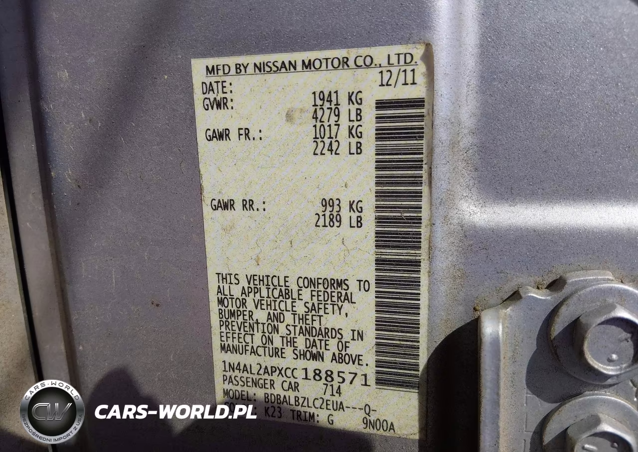 2012 Nissan Altima 2.5 S VIN:1N4AL2APXCC188571 - 9