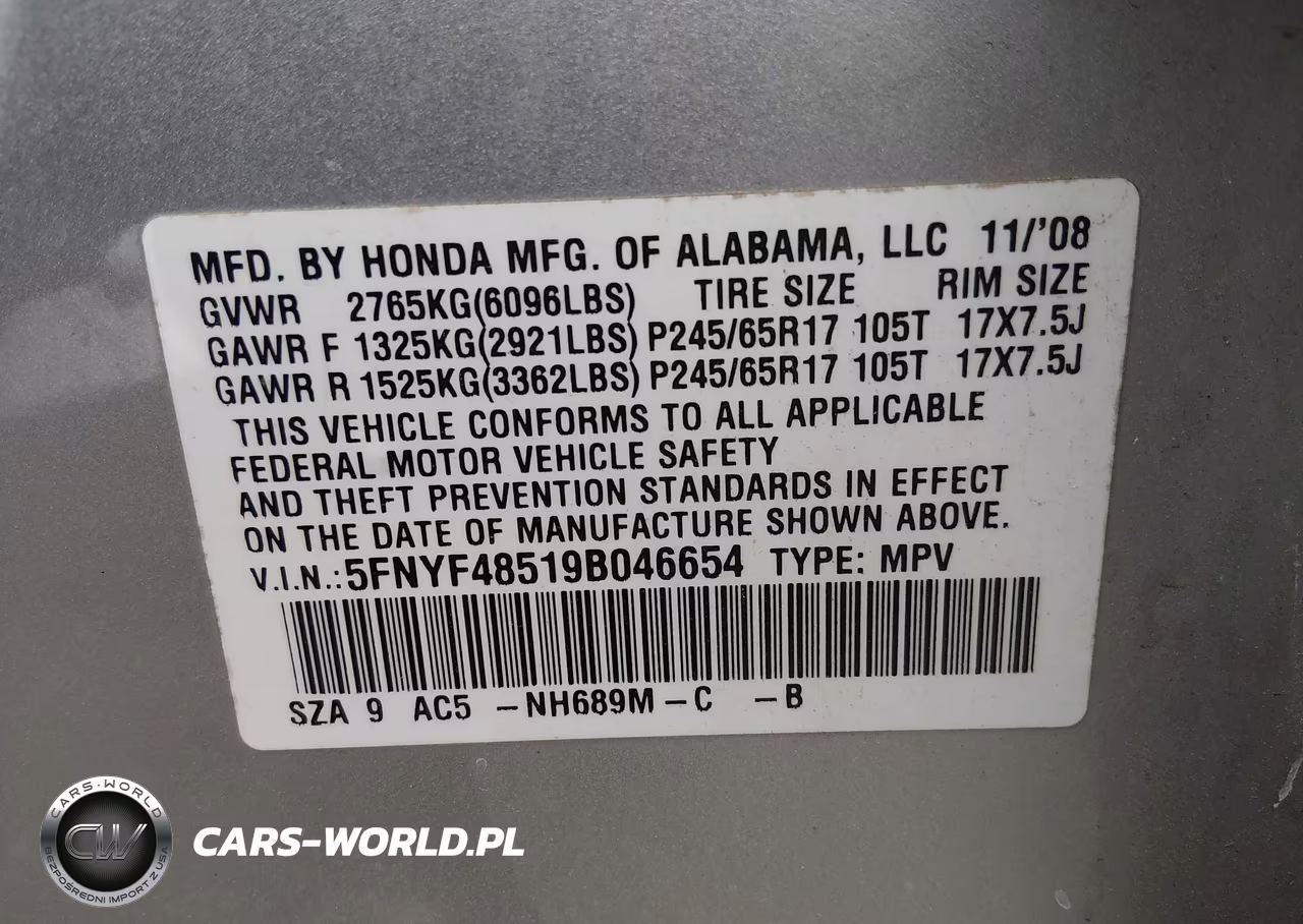2009 Honda Pilot Ex-L VIN:5FNYF48519B046654 - 9